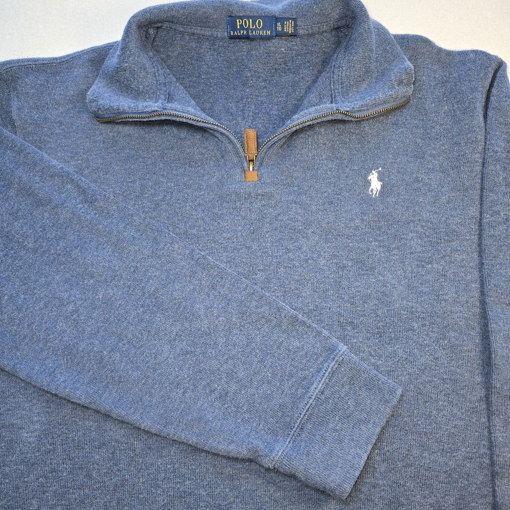 Polo Ralph Lauren Blue Heather Estate Rib Quarter-Zip Pullover Sweater XL